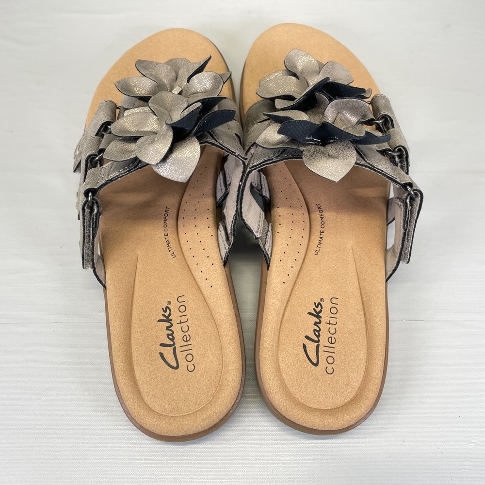 Clarks Elizabelle Mae Sandals Womens Size 9 M Pewter Metallic Shoes Thong Slides - Picture 6 of 10